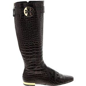 Tory Burch Crocodile Animal Print Riding Boots - Brown Boots, Shoes - WTO654148